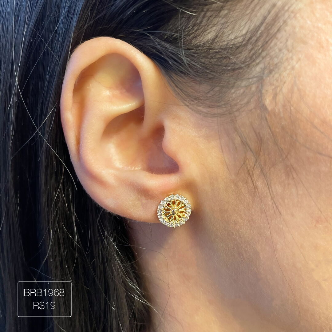 Brinco Mini Pizza Cravejada Cristal Dourada